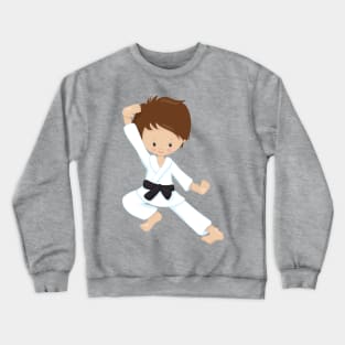 Karate Boy, Cute Boy, Brown Hair, Black Belt Crewneck Sweatshirt